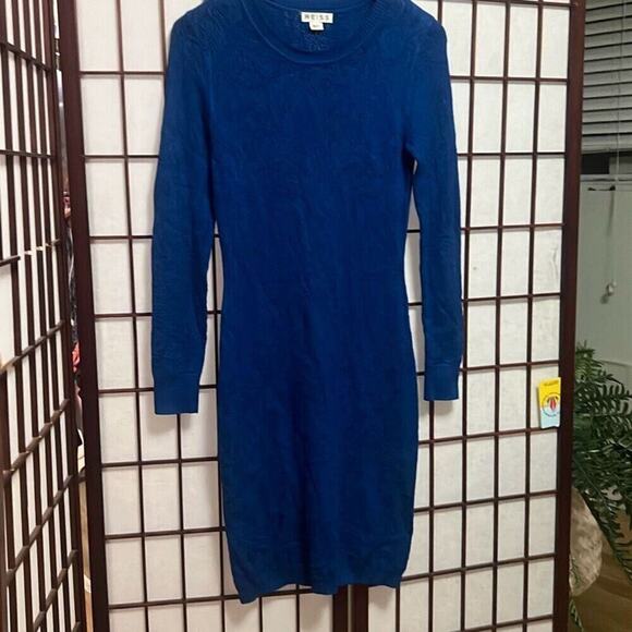 Reiss Bobbina Cobalt Pointelle Knit Long Sleeve Bodycon‎ Sweater Dress Medium - Picture 9 of 9